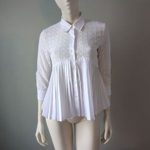 Rare! HD Paris Anthropologie White Eyelet Pleated Peplum Waist Blouse Shirt 4